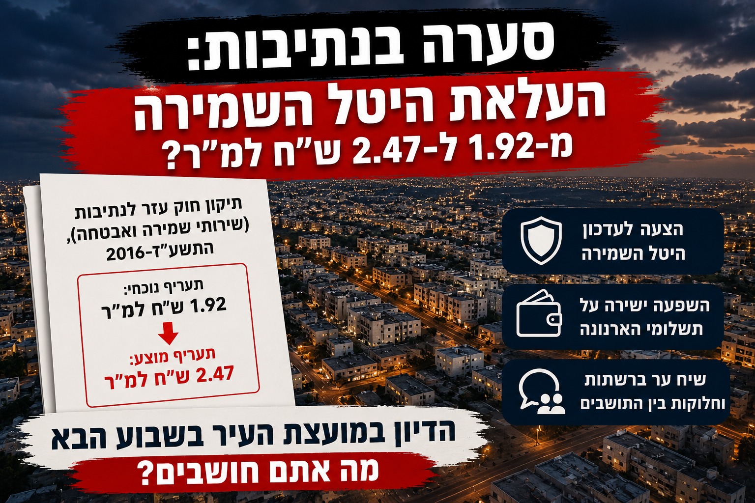 הסערה הבאה בנתיבות? הצעה להעלאת היטל השמירה מעוררת ביקורת בעיר