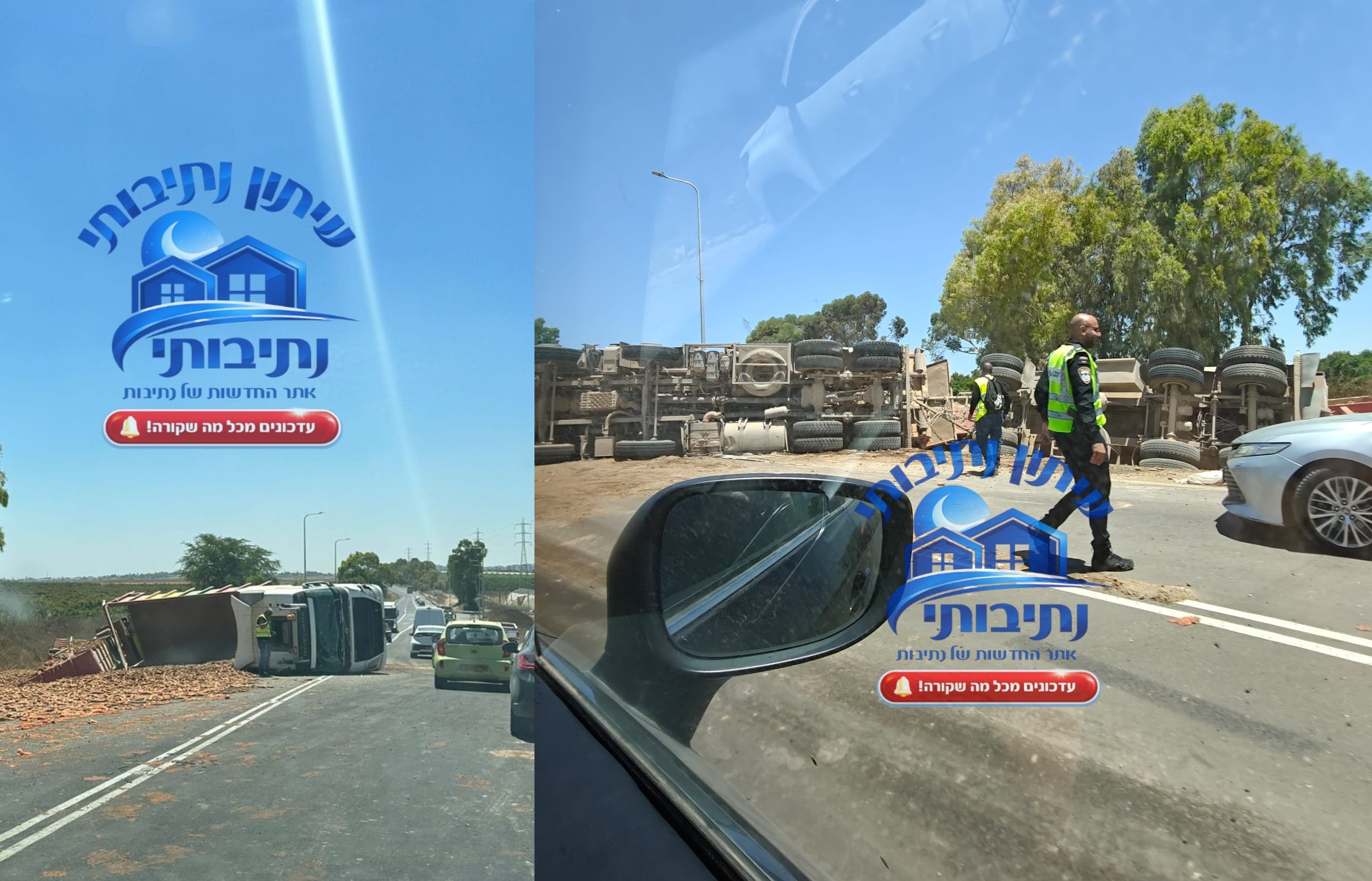 משאית שהובילה גזר התהפכה סמוך לצומת סעד; פצוע קל במקום