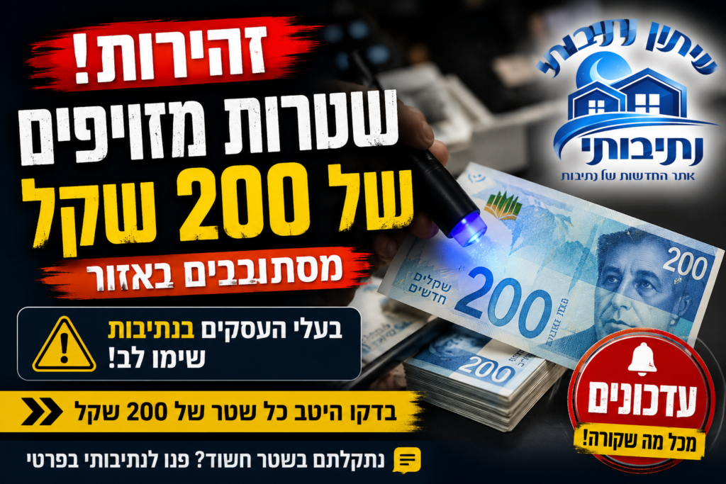 בעלי העסקים בנתיבות, שימו לב: שטרות מזויפים של 200 שקל מסתובבים באזור
