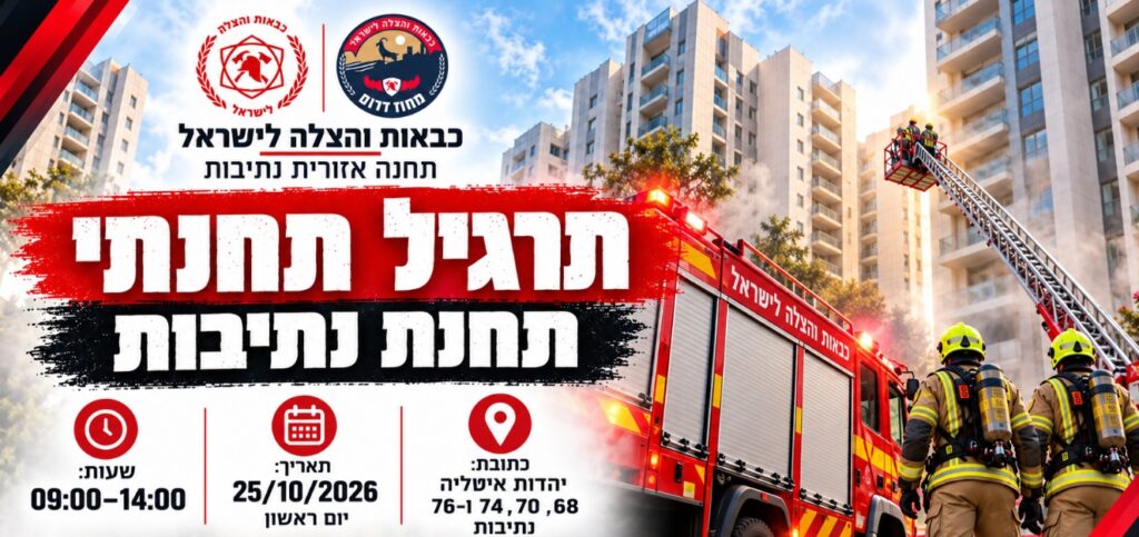 תרגיל כבאות והצלה יתקיים מחר בשכונת רמות יהורם בנתיבות